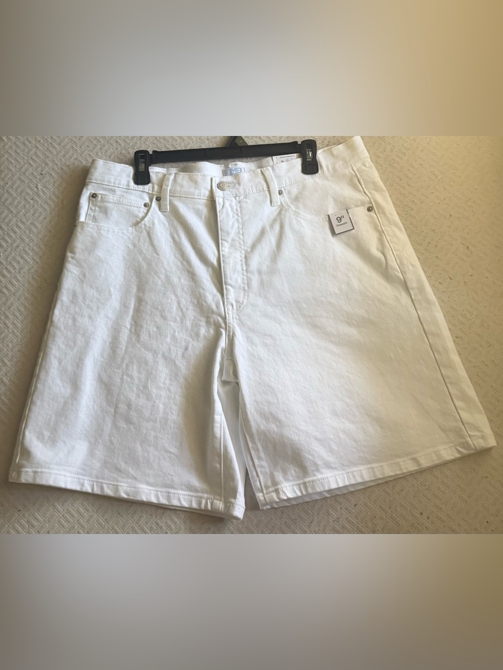 White High-Rise Denim Longline Shorts Size 16